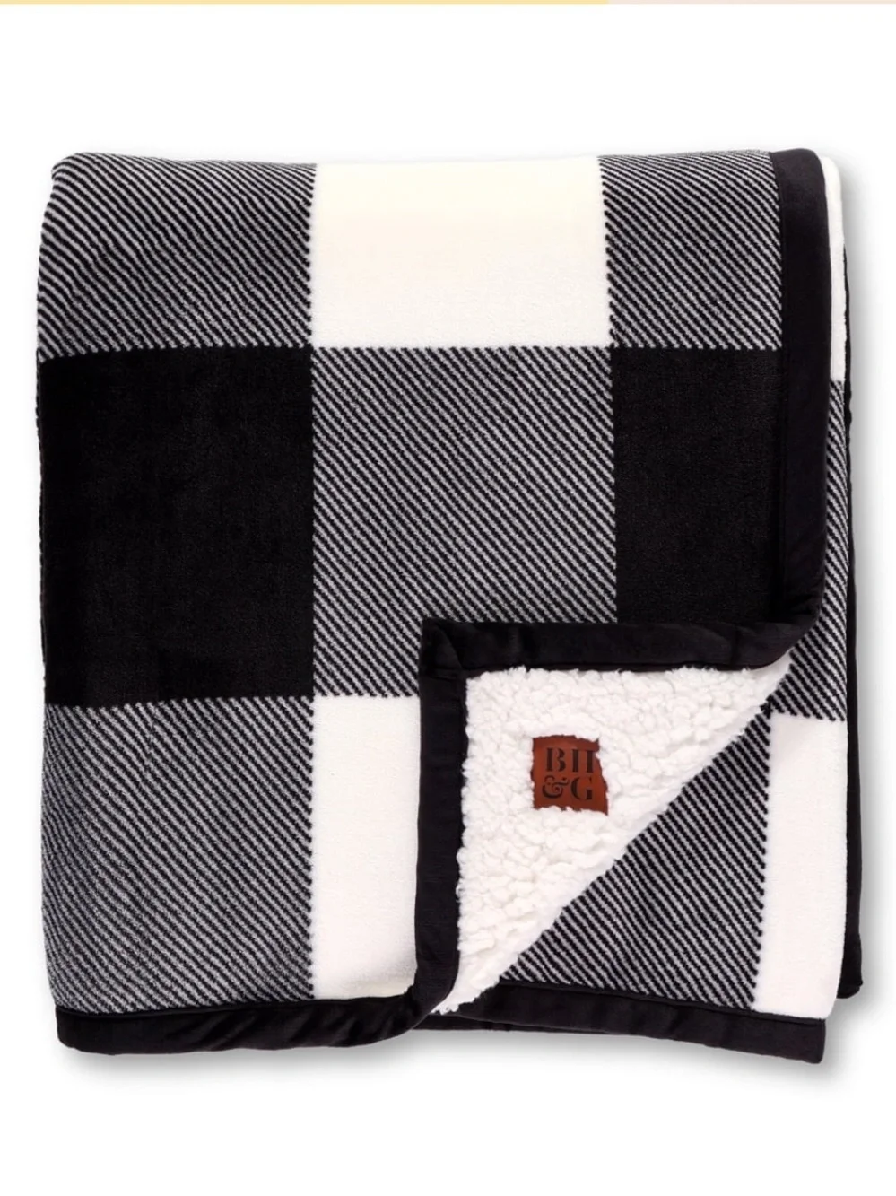 Buffalo plaid Black and White Oversized Sherpa Throw 50x72
